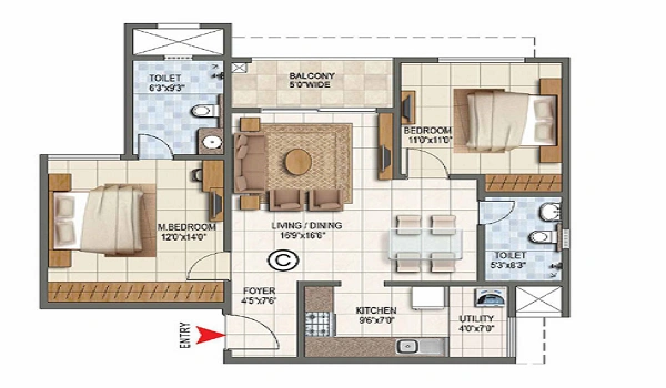 Assetz Codename Micropolis 3 BHK Floor Plan